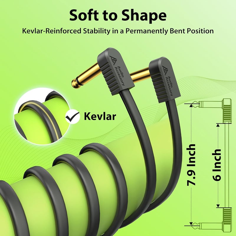 AA AUDIO ACCESSORY Guitar Pedal Cables 6 Inch 4-Pack, Kevlar Reinforced 100% OFC Shielded Flat Ribbon Patch Cables, Gold-Plated Ultra Compact Pedal Board Cables for BOSS, MXR, Ibanez, Behringer Pedal - Image 4